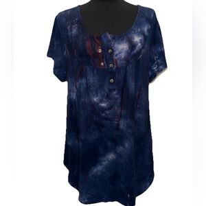 AMCLOS Women's Short Sleeve Multicolored Pullover Blouse, Buttons, 2XL, NWT